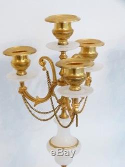 Pair Of Candlesticks Napoleon III In Alabaster And Gilt Bronze, Time XIX