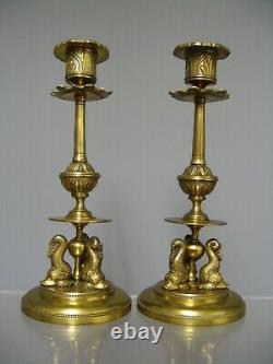 Pair Of Candlesticks Napoleon III In Brass Cisele, Epoch XIX