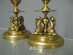 Pair Of Candlesticks Napoleon III In Brass Cisele, Epoch XIX