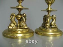 Pair Of Candlesticks Napoleon III In Brass Cisele, Epoch XIX