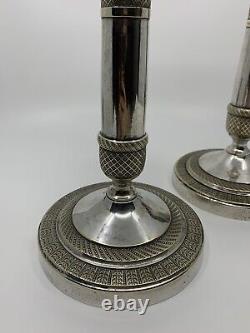 Pair Of Candlesticks Silver Bronze Epoch Restoration 19th Century Circa 1830