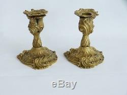 Pair Of Candlesticks, Style Tips Table Louis XV Rocaille Era XIX