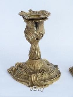Pair Of Candlesticks, Style Tips Table Louis XV Rocaille Era XIX