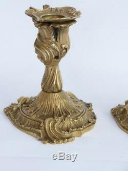 Pair Of Candlesticks, Style Tips Table Louis XV Rocaille Era XIX