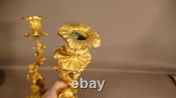 Pair Of Candlesticks To Musician Children In Golden Bronze, Era XIX