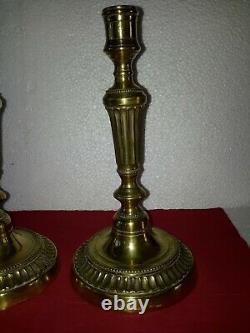 Pair Of Candlesticks/bronze Flaps In Louis XVI Style 19th Century