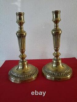 Pair Of Candlesticks/bronze Flaps In Louis XVI Style 19th Century