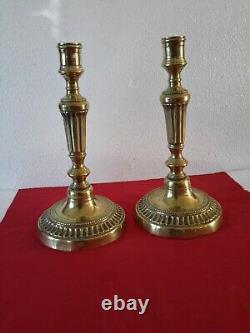 Pair Of Candlesticks/bronze Flaps In Louis XVI Style 19th Century