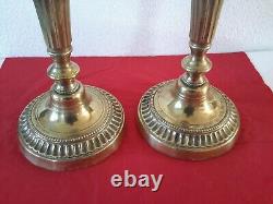 Pair Of Candlesticks/bronze Flaps In Louis XVI Style 19th Century