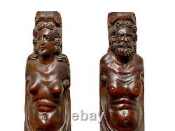 Pair Of Cariatides Wood Sculpted Woman Male Xixth Woodwork Style High Age