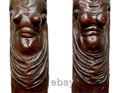 Pair Of Cariatides Wood Sculpted Woman Male Xixth Woodwork Style High Age