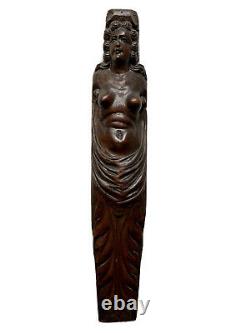 Pair Of Cariatides Wood Sculpted Woman Male Xixth Woodwork Style High Age