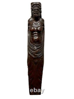 Pair Of Cariatides Wood Sculpted Woman Male Xixth Woodwork Style High Age