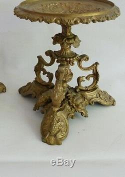 Pair Of Cups, Pedestals, Empty Pockets In Gilt Bronze, Nineteenth Time