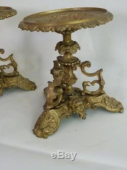 Pair Of Cups, Pedestals, Empty Pockets In Gilt Bronze, Nineteenth Time