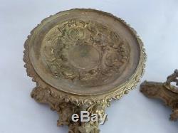 Pair Of Cups, Pedestals, Empty Pockets In Gilt Bronze, Nineteenth Time