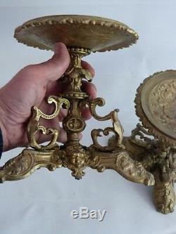 Pair Of Cups, Pedestals, Empty Pockets In Gilt Bronze, Nineteenth Time