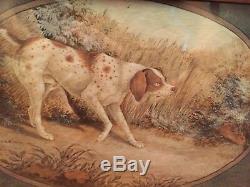 Pair Of Drawings Watercolors Time XIX Hunting Dogs Inset