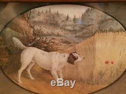 Pair Of Drawings Watercolors Time XIX Hunting Dogs Inset