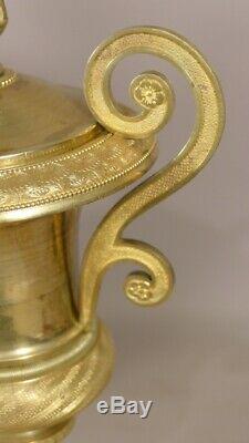Pair Of Empire Gilt Bronze Cassolettes, Shape Medici Era Early Nineteenth