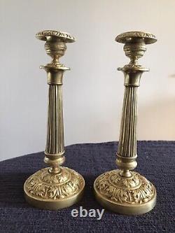 Pair Of Flambeaus Bronze Candles Golden Epoch Restoration Xixth Century