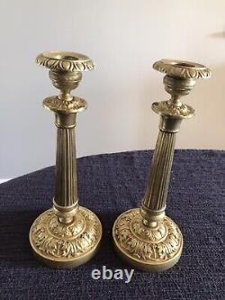 Pair Of Flambeaus Bronze Candles Golden Epoch Restoration Xixth Century