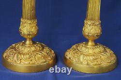 Pair Of Flambeaus Bronze Candles Golden Epoch Restoration Xixth Century