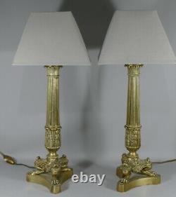 Pair Of Flambeaux Mounted In Bronze Lamp, Restoration Era, 19th Century