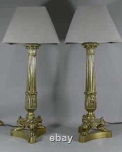 Pair Of Flambeaux Mounted In Bronze Lamp, Restoration Era, 19th Century