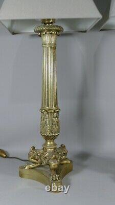 Pair Of Flambeaux Mounted In Bronze Lamp, Restoration Era, 19th Century