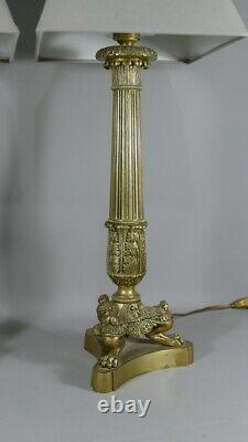 Pair Of Flambeaux Mounted In Bronze Lamp, Restoration Era, 19th Century
