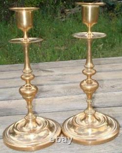 Pair Of Flames Candlesticks Era XIX Th Golden Bronze