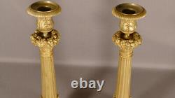 Pair Of Flames In Bronze And Golden Brass, Period Restoration, Early Xixth