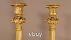 Pair Of Flames In Bronze And Golden Brass, Period Restoration, Early Xixth