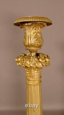 Pair Of Flames In Bronze And Golden Brass, Period Restoration, Early Xixth