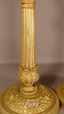 Pair Of Flames In Bronze And Golden Brass, Period Restoration, Early Xixth