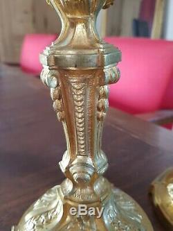 Pair Of Gilded Bronze Candlesticks Louis XVI Style Xixth Century