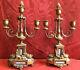 Pair Of Gilded Bronze Candlesticks / Porcelain Plate Napoleon Iii 19th Century
