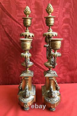 Pair Of Gilded Bronze Candlesticks / Porcelain Plate Napoleon III 19th Century