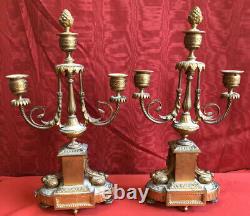 Pair Of Gilded Bronze Candlesticks / Porcelain Plate Napoleon III 19th Century