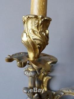 Pair Of Gilt Bronze Sconces, Louis XV Style, Time XIX