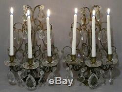 Pair Of Girandoles Candles In Bronze And Crystal Pendants, Xixth Time