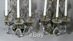 Pair Of Girandoles Candles In Bronze And Crystal Pendants, Xixth Time