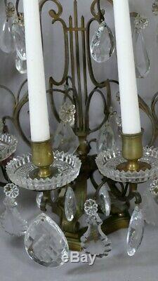 Pair Of Girandoles Candles In Bronze And Crystal Pendants, Xixth Time