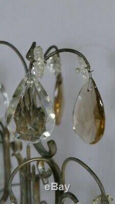 Pair Of Girandoles Candles In Bronze And Crystal Pendants, Xixth Time