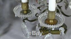 Pair Of Girandoles Candles In Bronze And Crystal Pendants, Xixth Time