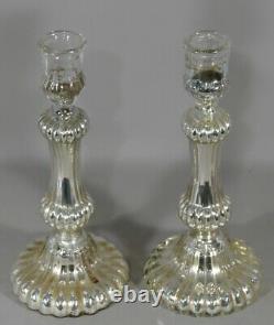 Pair Of Glass Candlesticks In Mercurized Glass, 19th Century