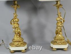 Pair Of Lamps Aux Putti In Bronze Doré, Napoleon III Era, Xixth
