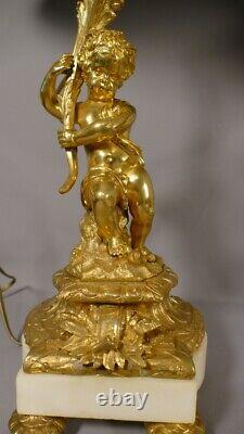 Pair Of Lamps Aux Putti In Bronze Doré, Napoleon III Era, Xixth