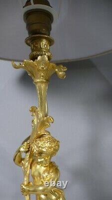 Pair Of Lamps Aux Putti In Bronze Doré, Napoleon III Era, Xixth